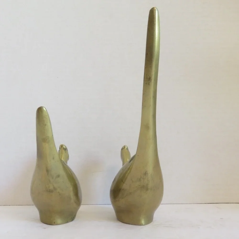 Vintage MCM Pair of Brass Birds Long Tail Pheasant‎ Figurine Set